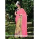 Best Faux Chiffon Pink Patch Border Work Classic Designer Saree