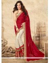 Off White And Red Jacquard Saree