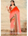 Red And Off White Shaded Chiffon Saree