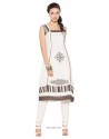 Captivating Cotton Off White Patch Border Work Party Wear Kurti