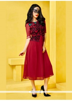 Lordly Embroidered Work Red Georgette Designer Kurti