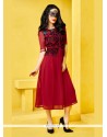 Lordly Embroidered Work Red Georgette Designer Kurti