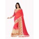 Appealing Embroidered Work Cream And Hot Pink Georgette Designer Saree