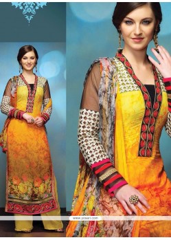 Yellow And Orange Shaded Pure Georgette Salwar Suit