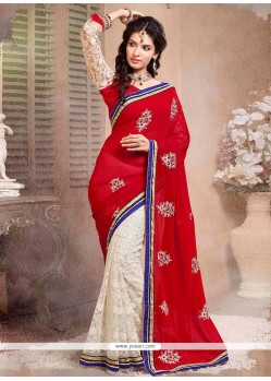 Off White And Red Half And Half Saree