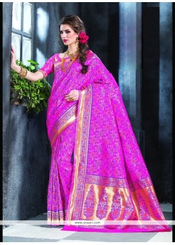Vivacious Banarasi Silk Hot Pink Classic Designer Saree