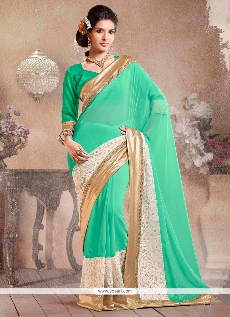 Glorious Green Faux Georgette Saree