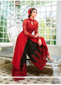 Elite Black And Red Embroidered Work Georgette Designer Suit