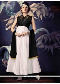 Exotic Resham Work Silk Black And Off White Anarkali Salwar Kameez