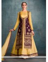 Dashing Embroidered Work Banglori Silk Purple And Yellow Anarkali Salwar Kameez