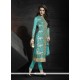 Royal Embroidered Work Turquoise Georgette Churidar Designer Suit