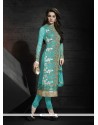 Royal Embroidered Work Turquoise Georgette Churidar Designer Suit