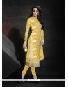 Captivating Georgette Yellow Resham Work Churidar Designer Suit