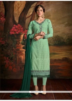 Aristocratic Green Embroidered Work Churidar Designer Suit