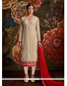 Prominent Lace Work Georgette Beige Churidar Designer Suit