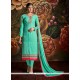 Tiptop Georgette Sea Green Lace Work Churidar Designer Suit