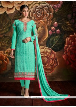 Tiptop Georgette Sea Green Lace Work Churidar Designer Suit