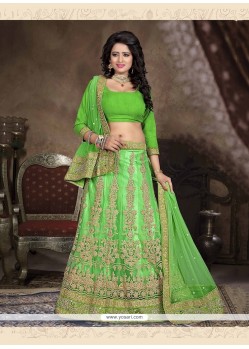 Patch Border Net A Line Lehenga Choli In Green