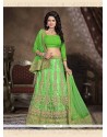 Patch Border Net A Line Lehenga Choli In Green