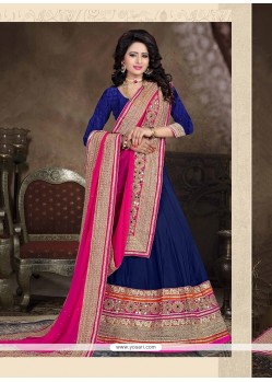 Sightly Art Silk Navy Blue Embroidered Work A Line Lehenga Choli