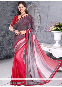 Pink And Grey Georgette Casual Saree