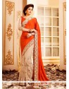 Fine Orange Embroidered Work Designer Saree