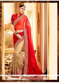 Observable Beige Embroidered Work Designer Saree