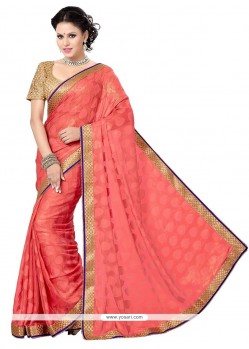 Enticing Patch Border Work Peach Designer Saree