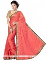 Enticing Patch Border Work Peach Designer Saree