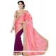 Intricate Faux Chiffon Pink And White Patch Border Work Designer Saree