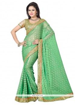 Stupendous Embroidered Work Green Designer Saree