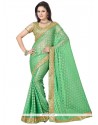 Stupendous Embroidered Work Green Designer Saree