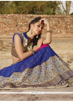 Deserving Navy Blue Patch Border Work Lehenga Saree