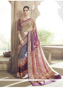 Remarkable Print Work Multi Colour Silk Designer Saree