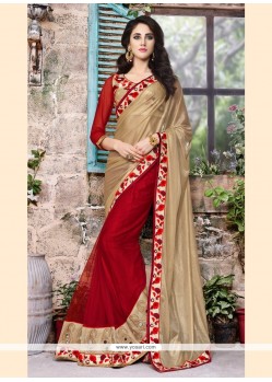 Flattering Red Patch Border Work Designer Saree