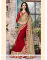 Flattering Red Patch Border Work Designer Saree