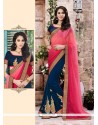 Entrancing Georgette Navy Blue Patch Border Work Designer Saree