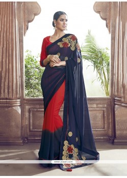 Voluptuous Georgette Patch Border Work Designer Saree