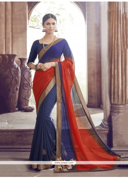 Conspicuous Faux Chiffon Patch Border Work Designer Saree