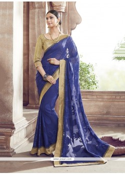 Mesmeric Blue Patch Border Work Designer Saree