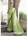 Lustre Green Embroidered Work Faux Chiffon Designer Saree