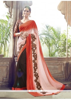 Gripping Georgette Multi Colour Patch Border Work Designer Saree