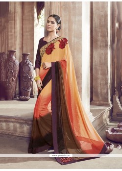 Irresistible Georgette Orange Embroidered Work Designer Saree