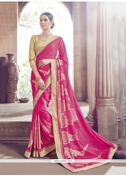 Perfervid Faux Chiffon Hot Pink Designer Saree