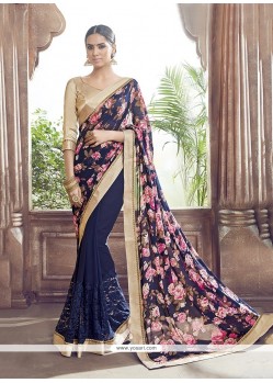 Ethnic Navy Blue Embroidered Work Designer Saree