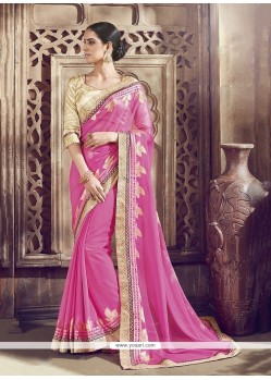 Mesmeric Faux Chiffon Hot Pink Embroidered Work Designer Saree