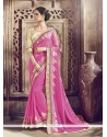 Mesmeric Faux Chiffon Hot Pink Embroidered Work Designer Saree