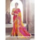 Congenial Hot Pink Patch Border Work Faux Chiffon Designer Saree