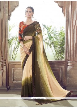 Innovative Cream And Green Designer Saree