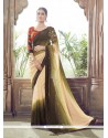 Innovative Cream And Green Designer Saree